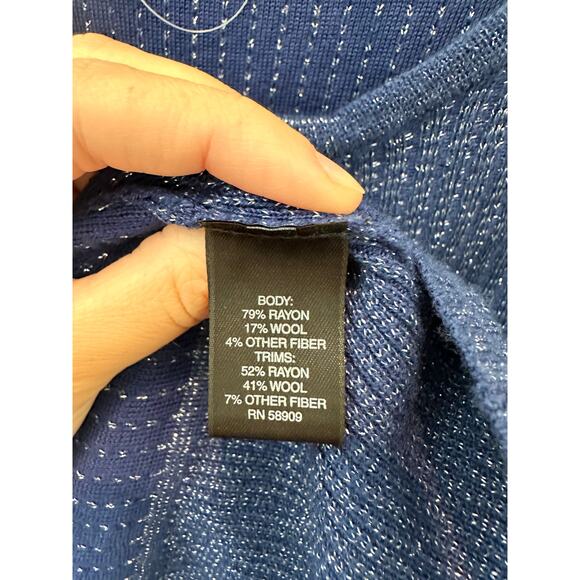 ALEX MARIE |  Blue Metallic Knit Zip Cardigan Sweater | Size 1X - Picture 6 of 6